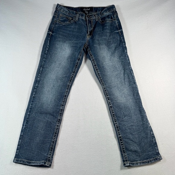 True Luck Jeans Mens 34 Blue Straight Mid Rise Medium Wash Stretch - Picture 1 of 11